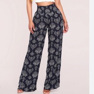 Fashion Nova Black Floral Wide-Leg Pants